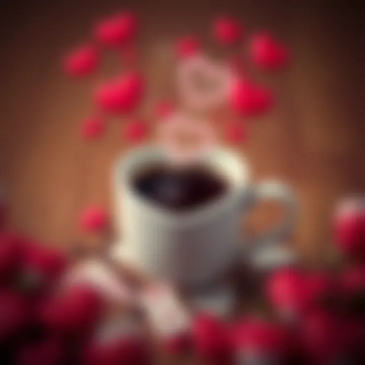 A Symbol of Affection in Every Sip A heart-shaped mug filled with coffee and surrounded by love symbols