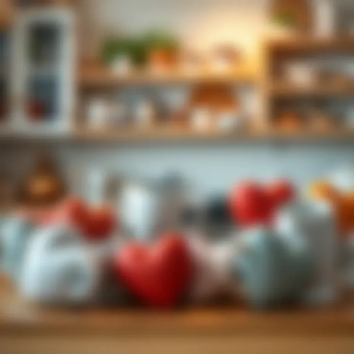 Diverse Heart-Shaped Mugs in Domestic Bliss Variety of heart-shaped mugs displayed in a cozy kitchen