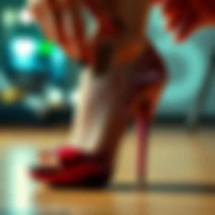 Applying High Heel Sticker to Footwear Close-up of a high heel sticker being applied to a shoe