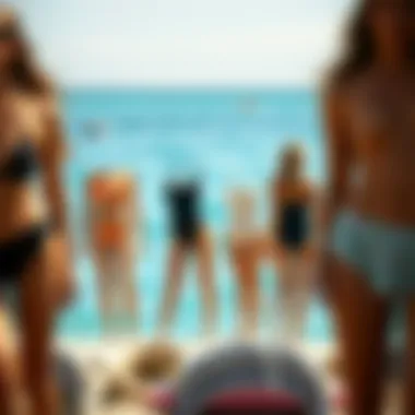 Historical Evolution of High Rise Swimwear Historical depiction of swimwear evolution showcasing high rise styles