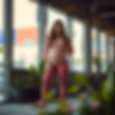 Maternity leggings showcased in fashionable settings