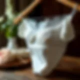 Elegant lace trim half slip displayed on a wooden surface