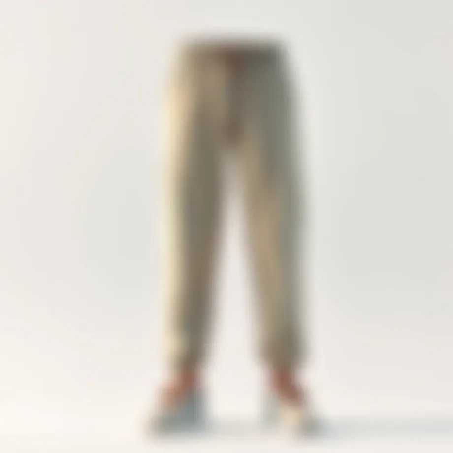 A stylish pair of loose fit athletic pants displayed on a minimalistic background