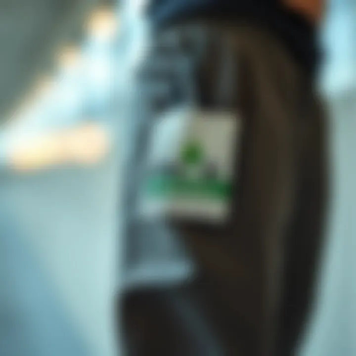 Sustainability in Activewear An eco-friendly label on loose fit athletic pants emphasizing sustainability