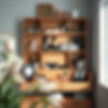 Elegant Wooden Makeup Storage Shelf Elegant wooden makeup storage shelf with organized beauty products