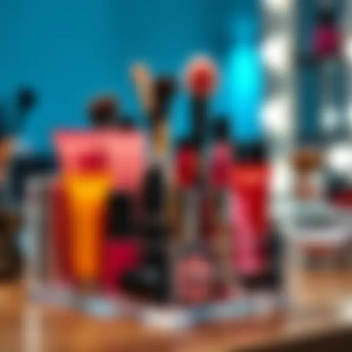 Stylish Acrylic Makeup Organizer Stylish acrylic makeup organizer displaying various cosmetics