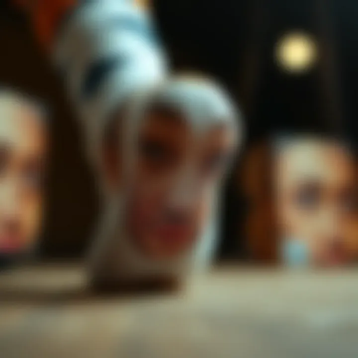 Unique Sock Design Close-Up A close-up view of a sock displaying a unique design incorporating personal imagery.