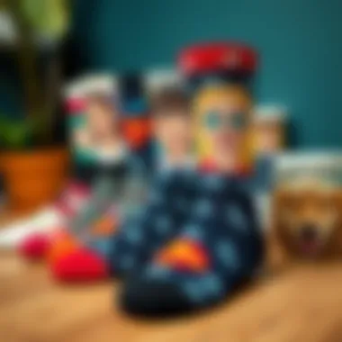 Creative Personalized Sock Collection A stylish display of socks with various personalized images to showcase creativity.