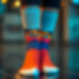 A pair of custom socks featuring a vibrant printed face design.