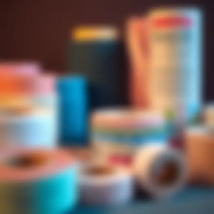 Variety of Breast Lift Tape Types Close-up of various types of breast lift tape rolls