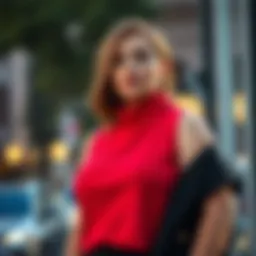 Stylish plus size sleeveless turtleneck top in a vibrant color