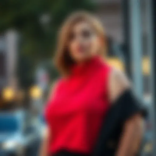 Stylish plus size sleeveless turtleneck top in a vibrant color