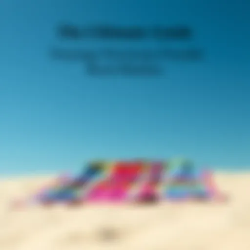 A vibrant beach blanket spread out on the sand under a clear blue sky