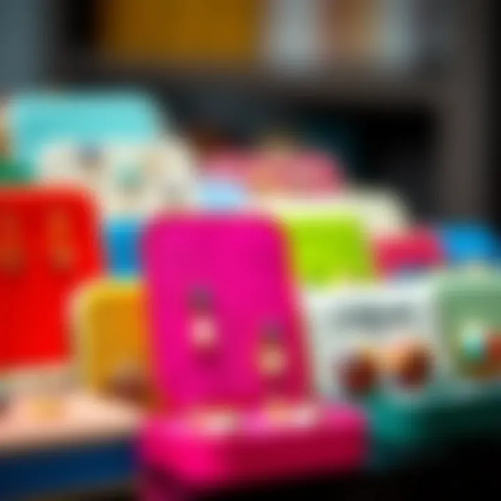 Colorful portable earring holder showcasing various designs