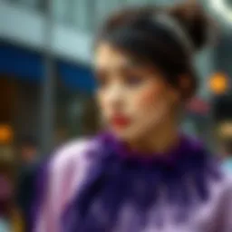 Elegant display of purple fringe trim in fashion apparel