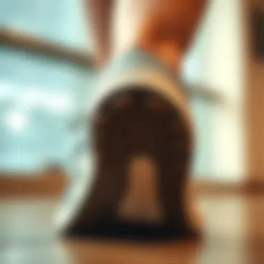 A close-up showing the fit of metatarsal pads inside footwear