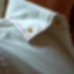 Detail of a rolled collar shirt showcasing intricate stitching