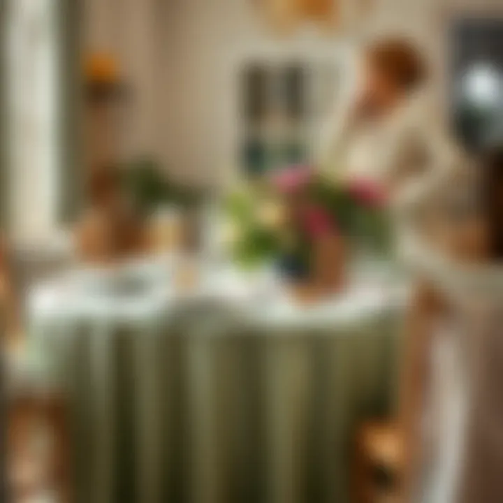 Charming Casual Gathering Embracing Sage Green Casual gathering with sage green table cover and floral arrangements