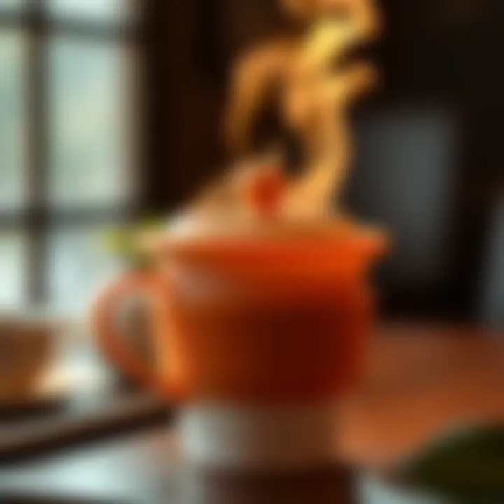 Insulation Benefits of Silicone Covers Close-up of a silicone tea cup cover on a steaming cup, highlighting its insulation properties