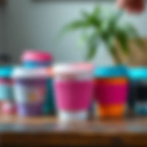 Diverse Designs of Silicone Cup Covers A collection of vibrant silicone tea cup covers showcasing various colors and designs