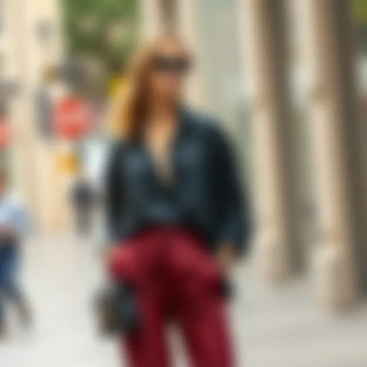 A stylish outfit featuring silk casual pants paired with accessories