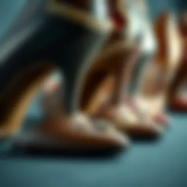 Close-up of various high heel materials and textures