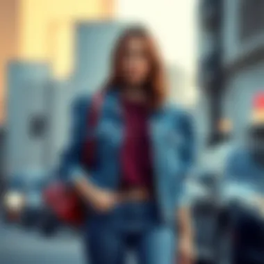 Fashion Ensemble Featuring Puff-Shouldered Denim Fashionable outfit pairing the blue jean jacket with puff shoulders