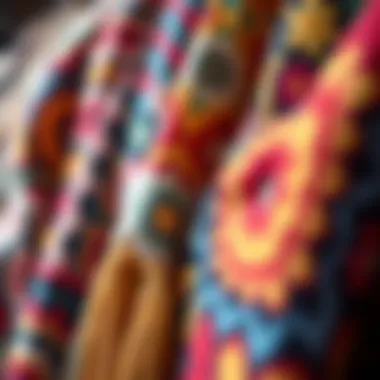 Unique Fabrics and Patterns of the Hippie Movement Close-up of unique fabrics and patterns typical of the hippie movement