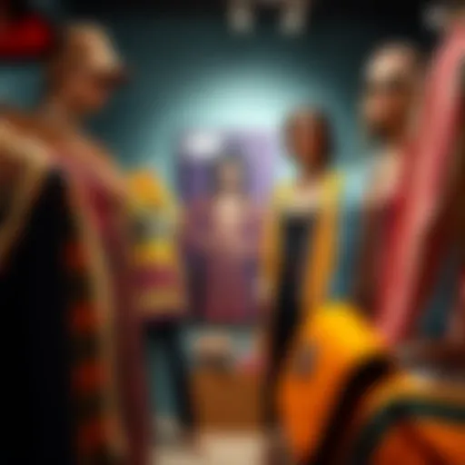 Vibrant Collection of 70's Hippie Clothing A vibrant collection of 70's hippie clothing items on display