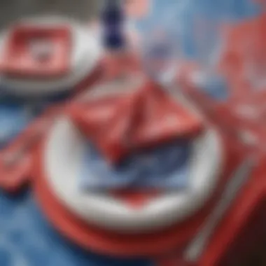 A beautifully set table featuring cloth napkins in vibrant red, white, and blue