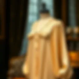 Elegant long sleeve satin nightgown displayed on a vintage mannequin