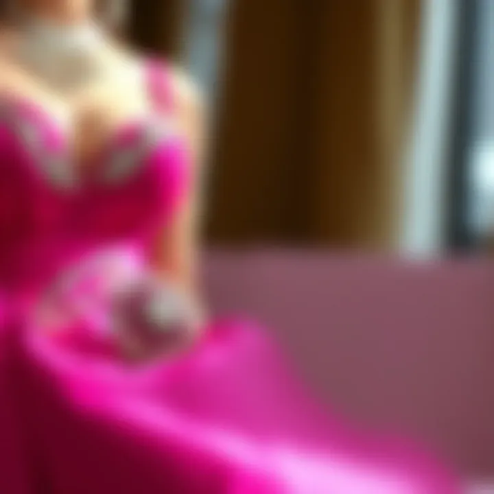 Fashionable accessories complementing a magenta evening gown