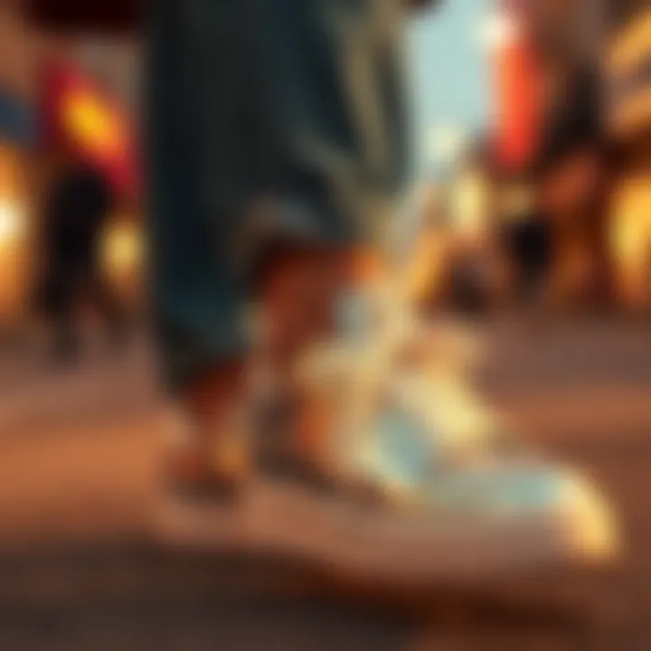 Stylish outfit featuring silver sequin sneakers