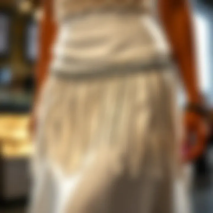 Elegant white skirt showcasing rhinestone fringe detail