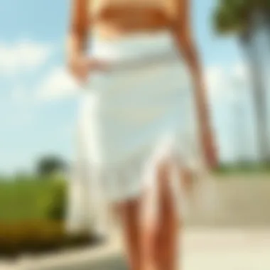 Styling tips for the white skirt adorned with rhinestones