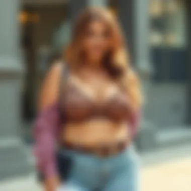 Fashionable Outfit with Strappy Bralette Stylish outfit featuring a plus size strappy bralette, emphasizing its fashionable integration into daily wear.
