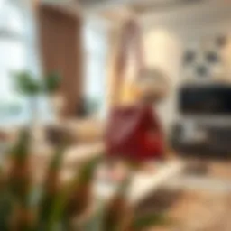 Stylish purse holder in a modern living room setting