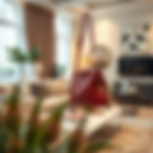 Chic Purse Holder Enhancing Room Aesthetics Stylish purse holder in a modern living room setting