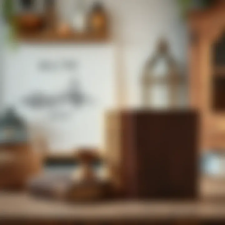 Rustic wooden bookends complementing a vintage decor