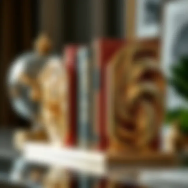 Sculptural metal bookends serving as artistic statement pieces