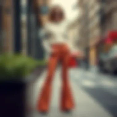 Seasonal styling ideas featuring ribbed flared leg pants