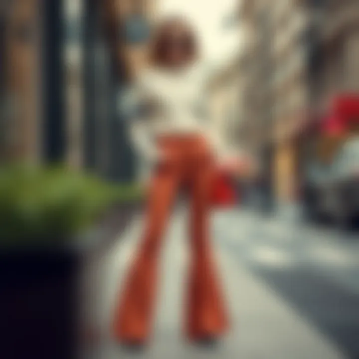 Seasonal styling ideas featuring ribbed flared leg pants