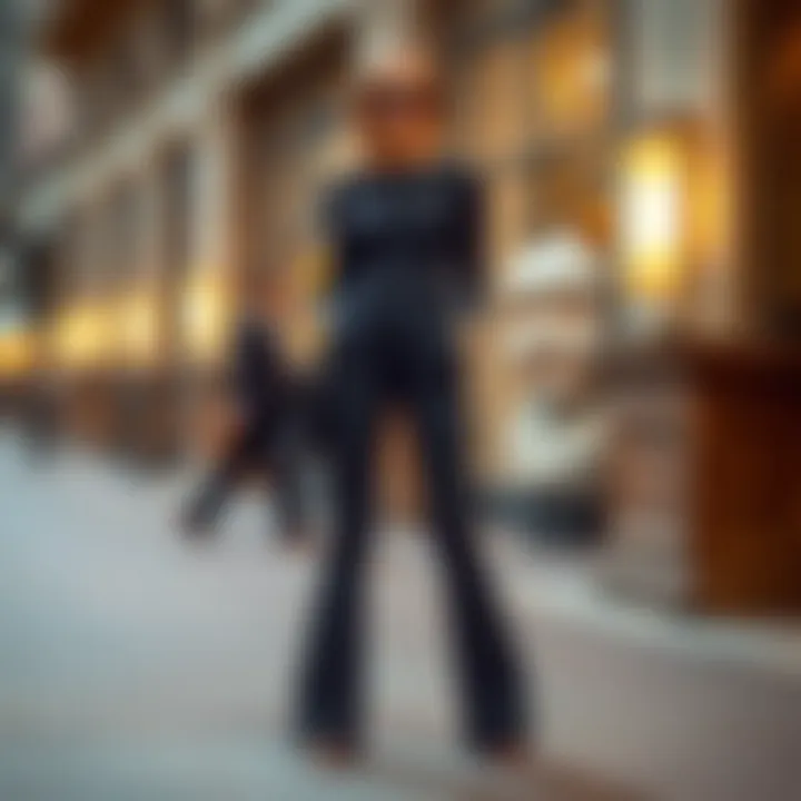 Stylish outfit showcasing solid ribbed flared leg pants paired with a chic top