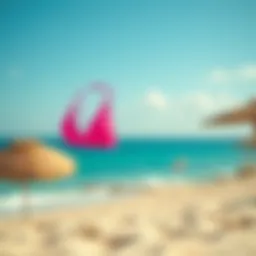 A stylish bright pink tankini displayed on a sandy beach