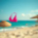 Stylish Bright Pink Tankini on the Beach A stylish bright pink tankini displayed on a sandy beach