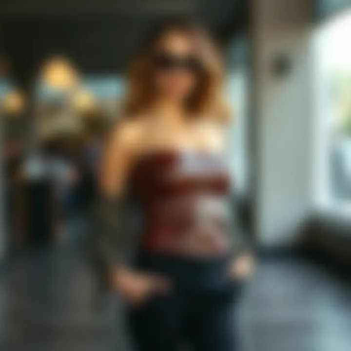 Versatile Styling with the Brown Leather Strapless Top Versatile styling options with a brown leather strapless top in contemporary outfits