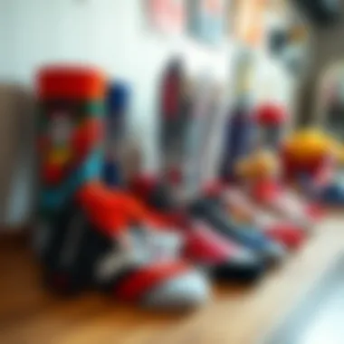 Themed Socks with Pop Culture Nostalgia A collection of themed socks alongside nostalgic items from pop culture