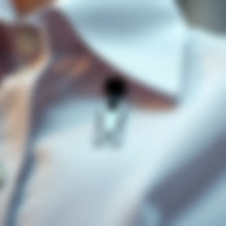 Functional Shirt Clip A close-up of a clip holding a shirt in place demonstrating functionality.