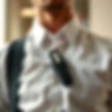 Stylishly Secured Shirt A stylish shirt secured with a clip showcasing a neat look.