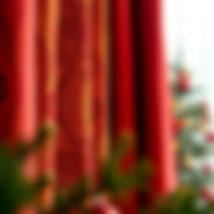 Luxurious Fabric for Holiday Decor Close-up of luxurious fabric used in Christmas tree curtains